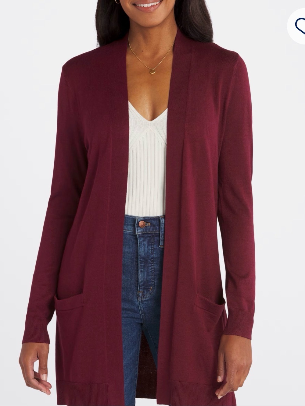 Open-Front Longline Cardigan Sweater in Burgundy
